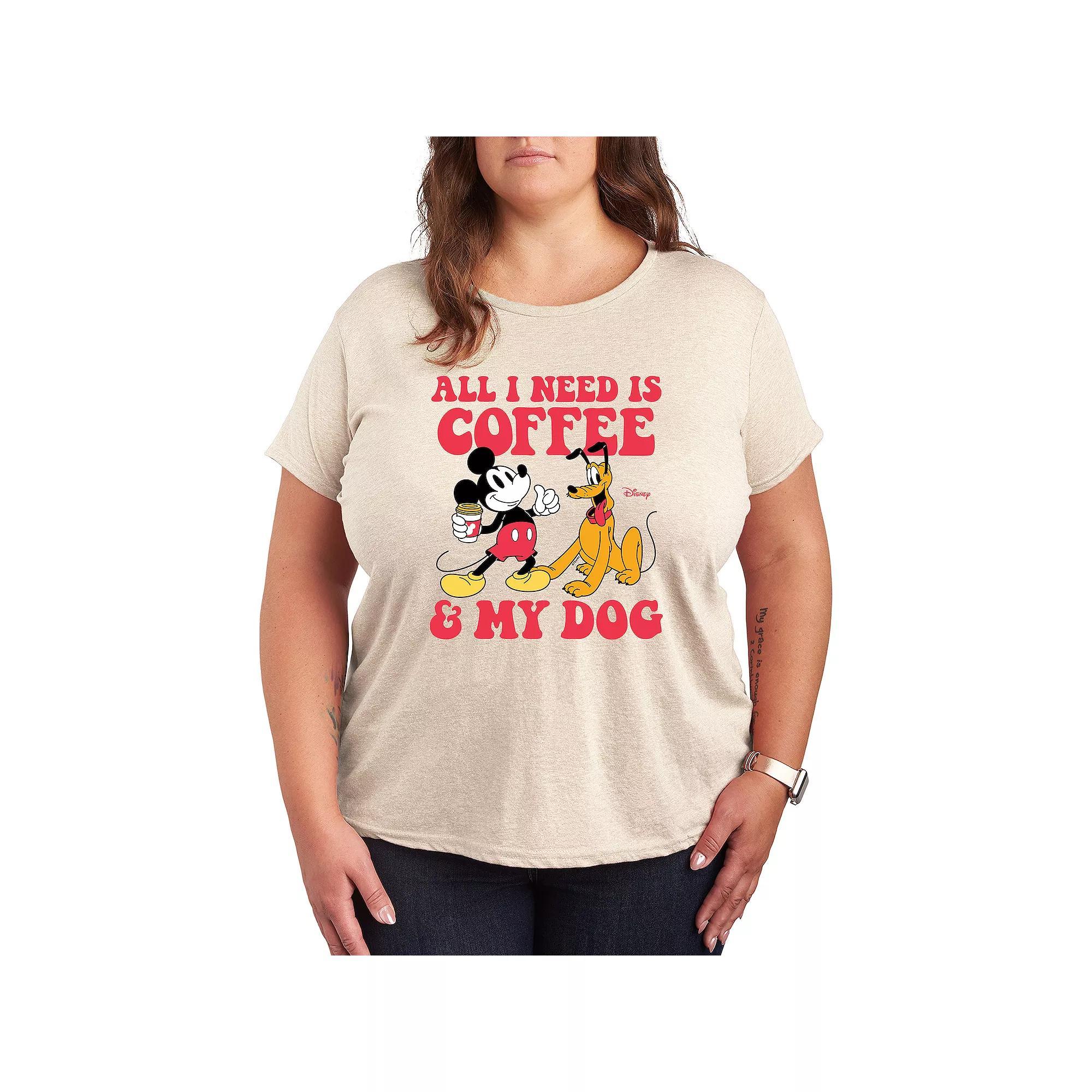Disneys Mickey Mouse & Pluto Plus Coffee And My Dog Graphic Tee, Womens Product Image