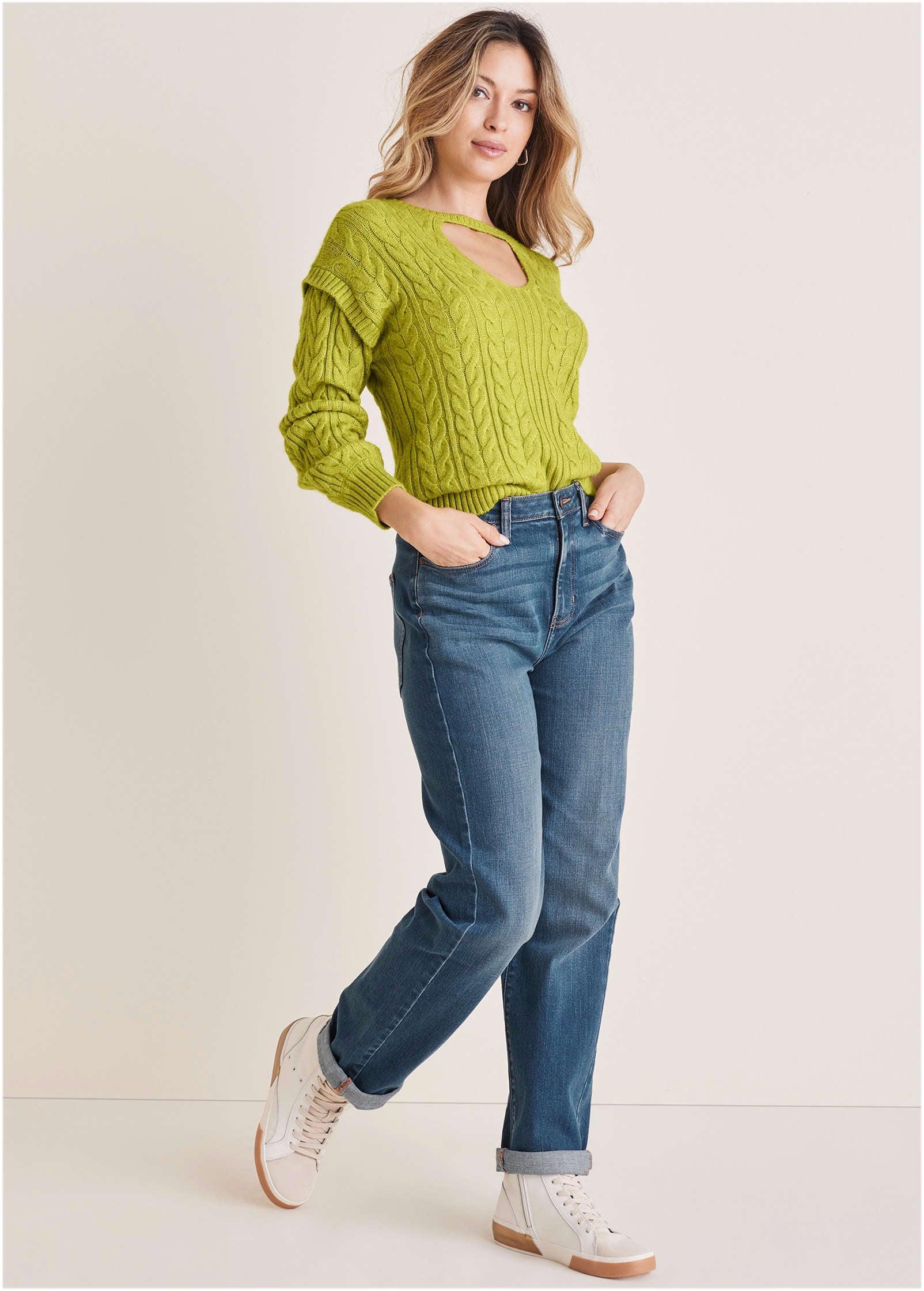 Cable Knit Cut-Out Sweater - Lentil Sprout Product Image