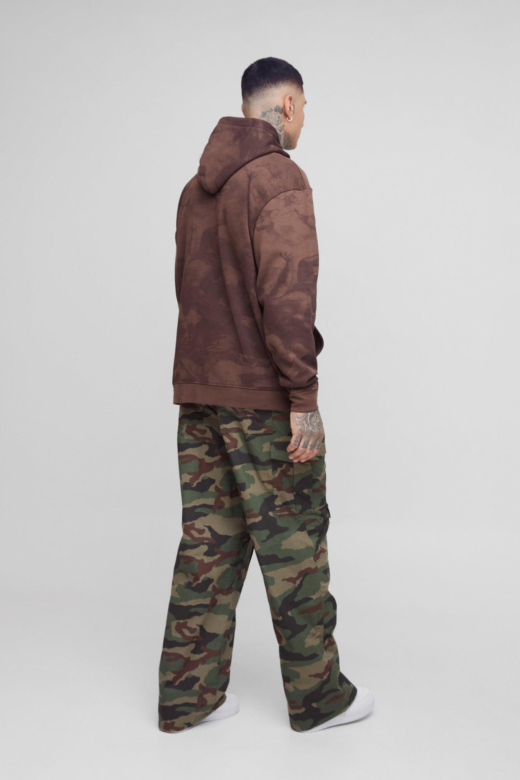 Tall Baggy Fit Distressed Canvas Camo Cargo Pants | boohooMAN USA Product Image