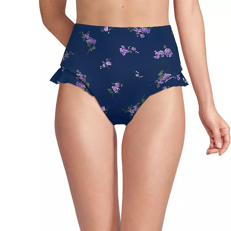 Women's Lands' End Ruffle High Waisted High Leg Swim Bottoms, Size: 12, Black White Dots Product Image