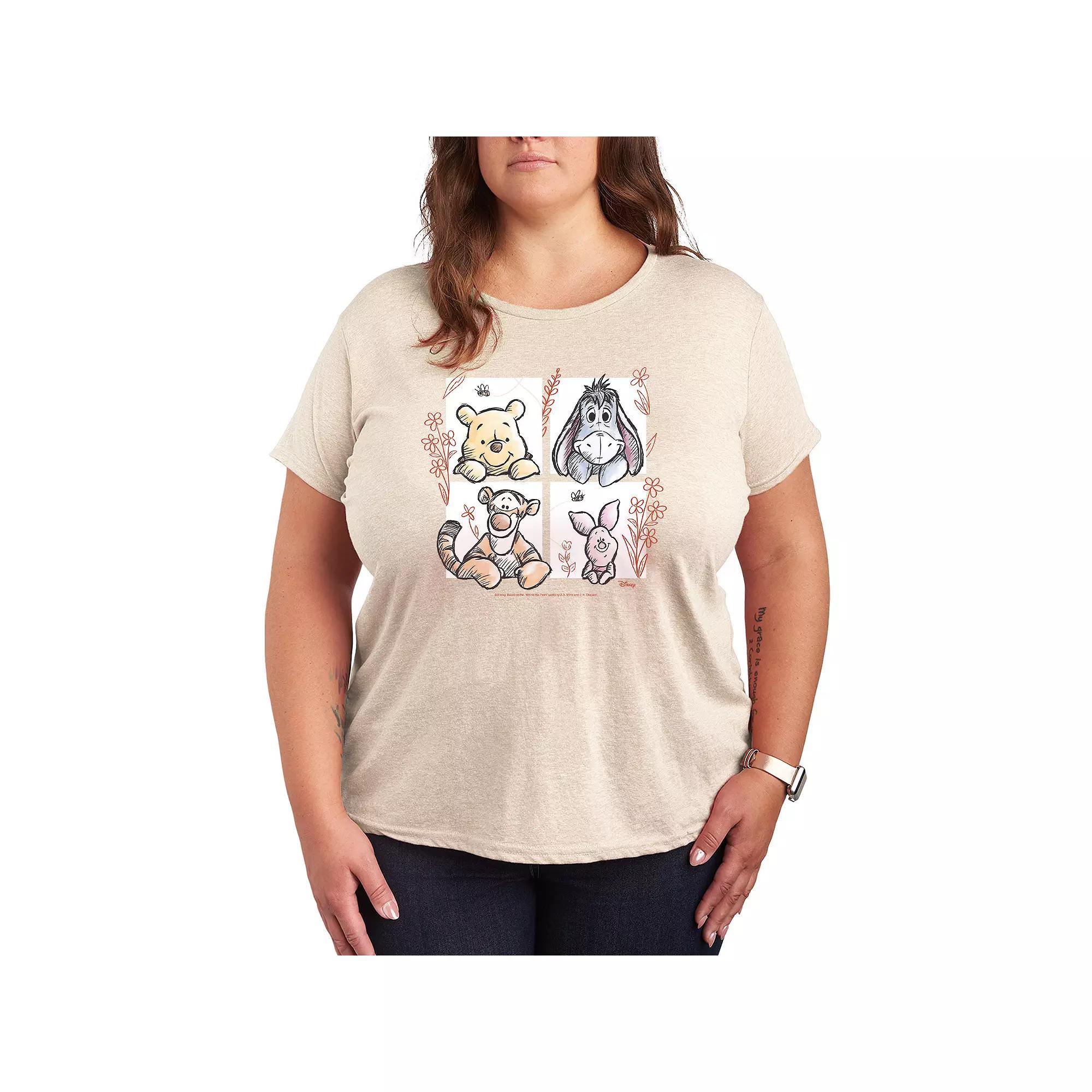 Disneys Winnie The Pooh Floral Grid Graphic Tee, Womens Product Image