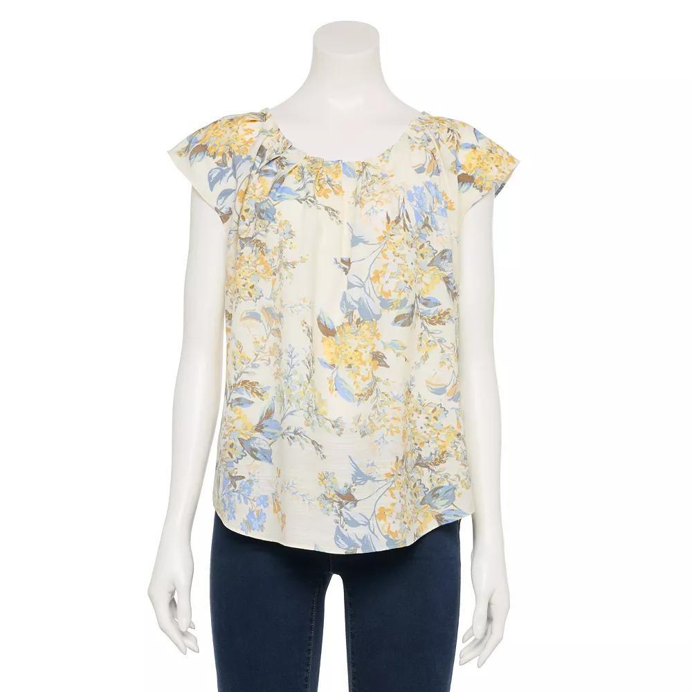 Women's LC Lauren Conrad Pleated Scoopneck Top, Size: XXL, Ivory Florabelles Product Image