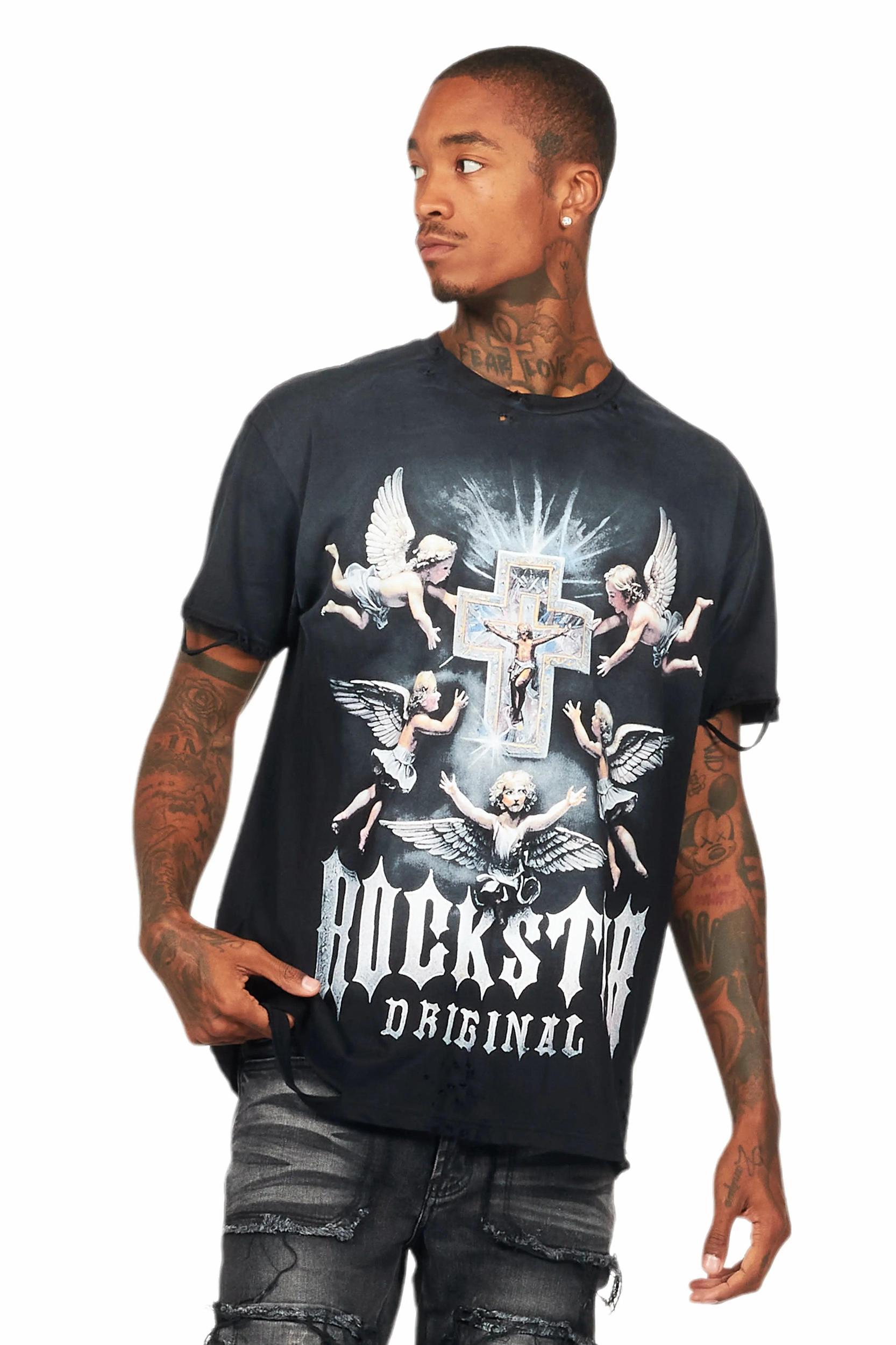 Adem Black Oversized Graphic T-Shirt Male Product Image