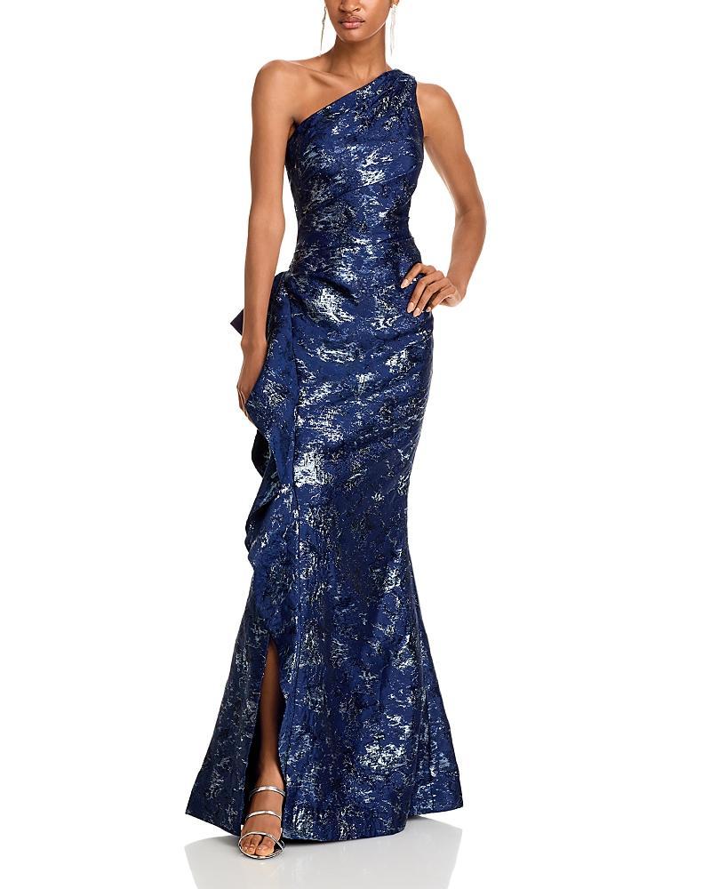 Teri Jon by Rickie Freeman Metallic Jacquard One Shoulder Gown Product Image