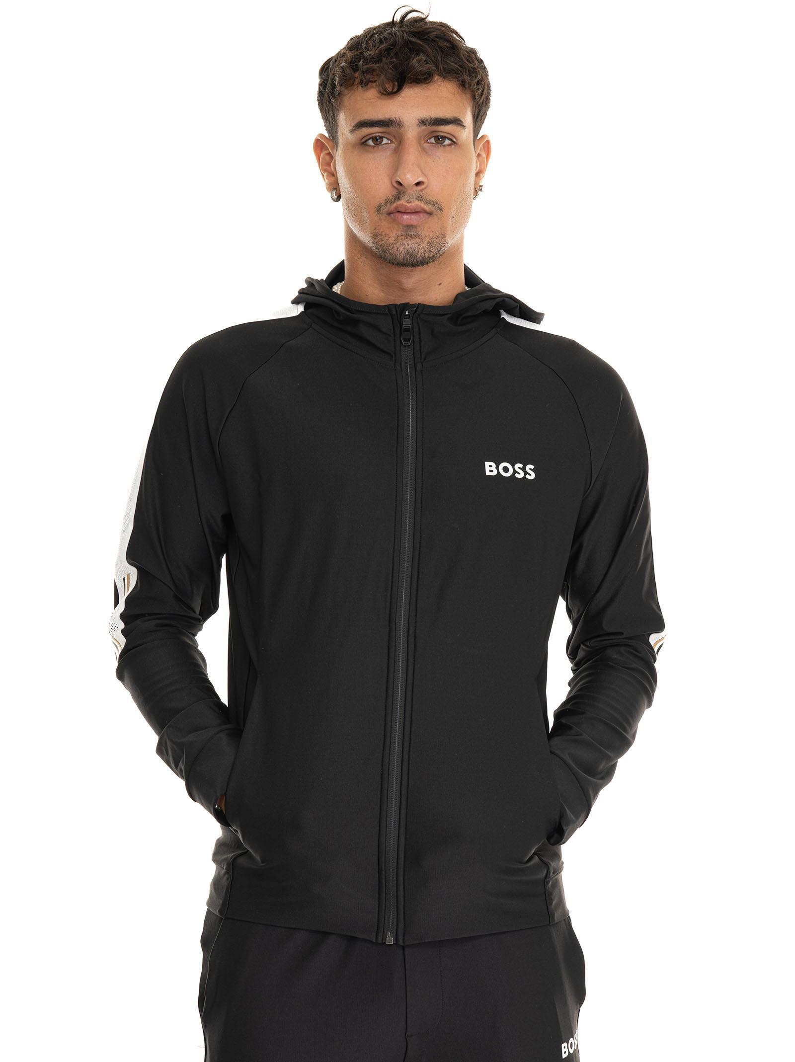 HUGO BOSS Boss By  Matteo Berrettini Signature-stripe Regular-fit Zip-up Hoodie In Black Product Image