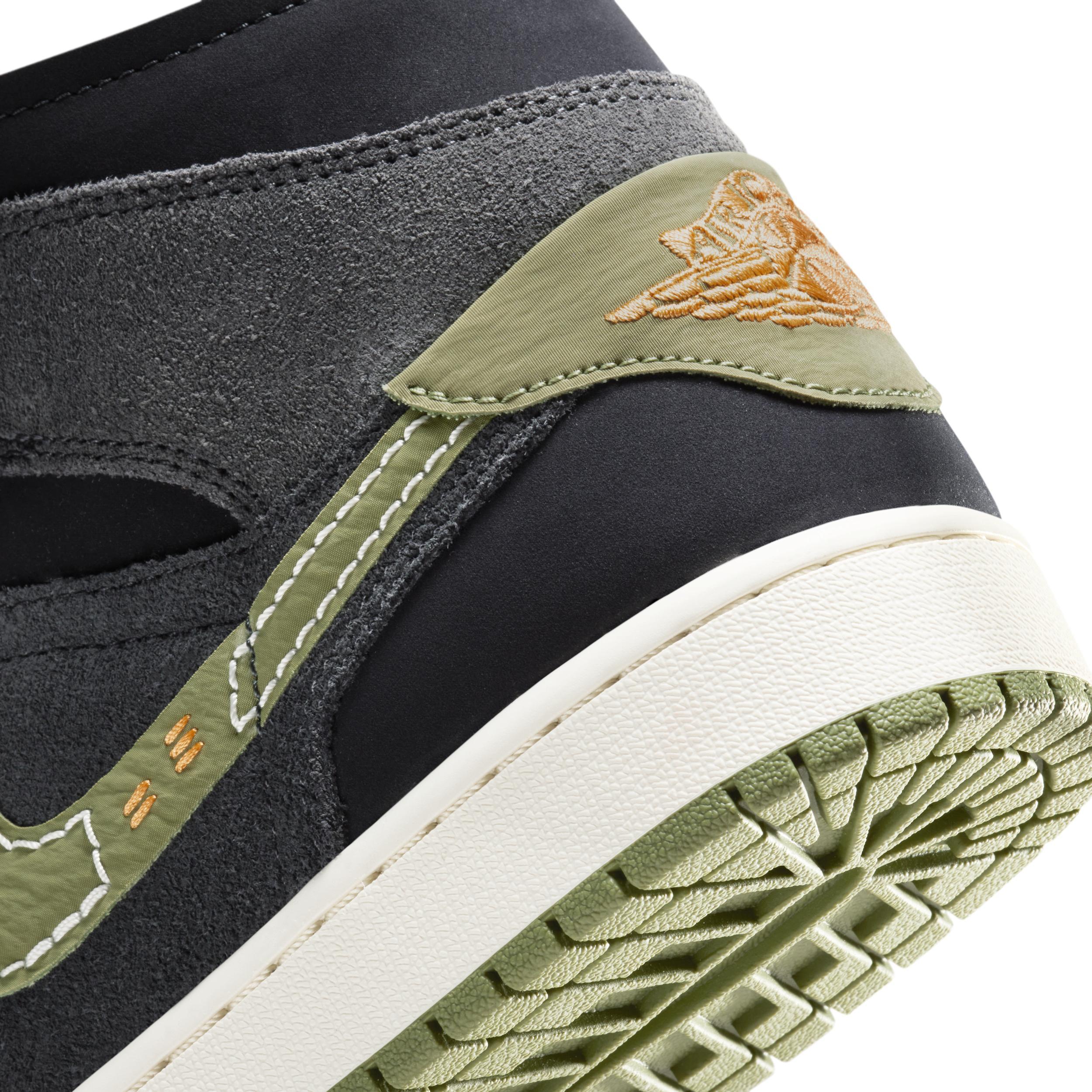 Jordan Mens AJ 1 Mid SE - Basketball Shoes Grey/Black/Green Product Image