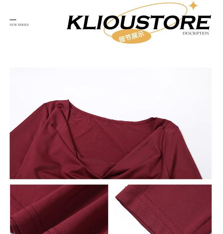 Long-Sleeve Cowl Neck Plain Maxi A-Line Dress Product Image