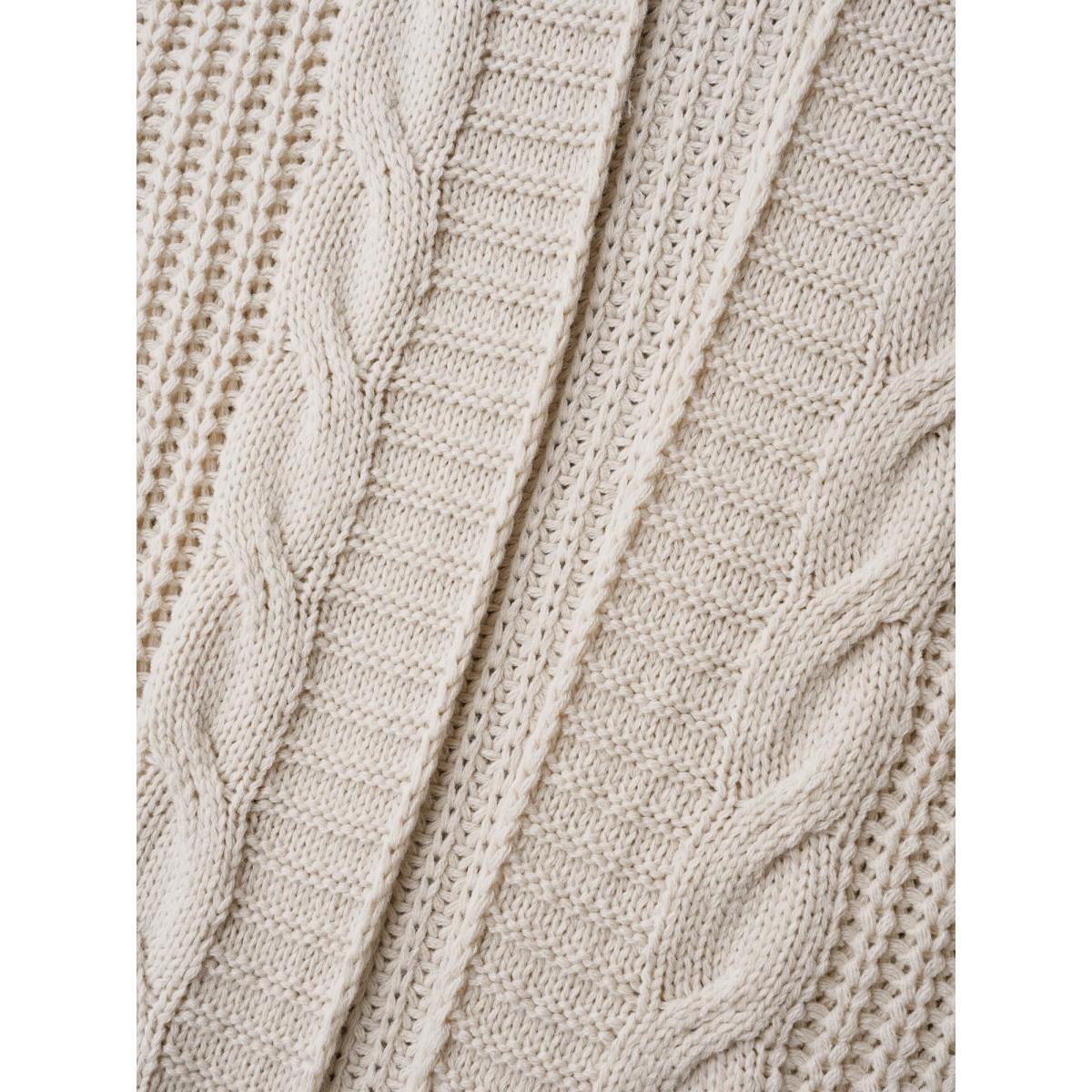 Plus Size Cable Knit Open-Front Ribbed Knit Cardigan Apricot Women Casual Loose Long Sleeve Everyday Cardigans BloomChic 14-16/1X Product Image
