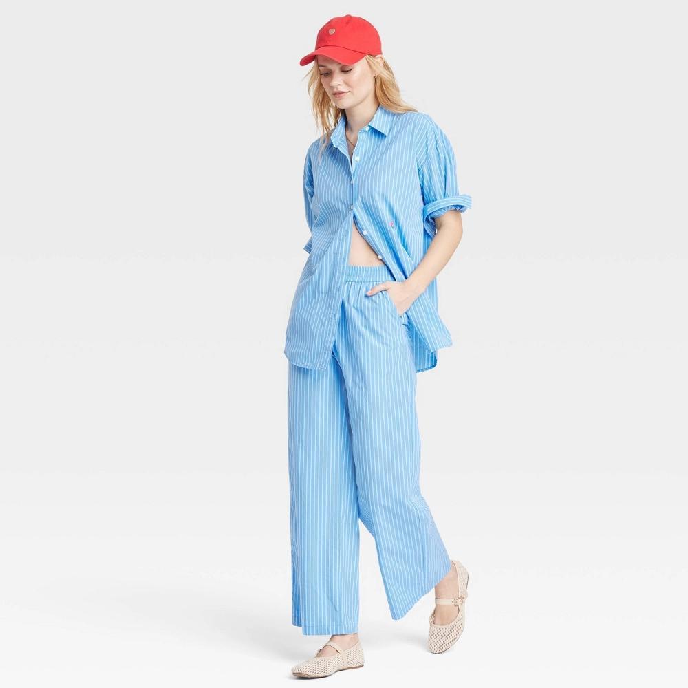 Womens High-Rise Straight Leg Pull-On Pants - Universal Thread Blue Striped Product Image