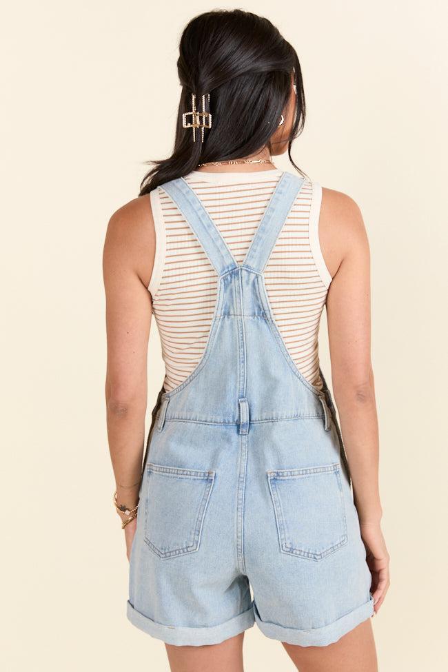 The Amy Jo Medium Wash Distressed Cuffed Overalls Holley Gabrielle X Pink Lily Product Image