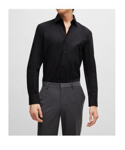 HUGO BOSS Lapel Long-sleeved Shirt In Black Product Image