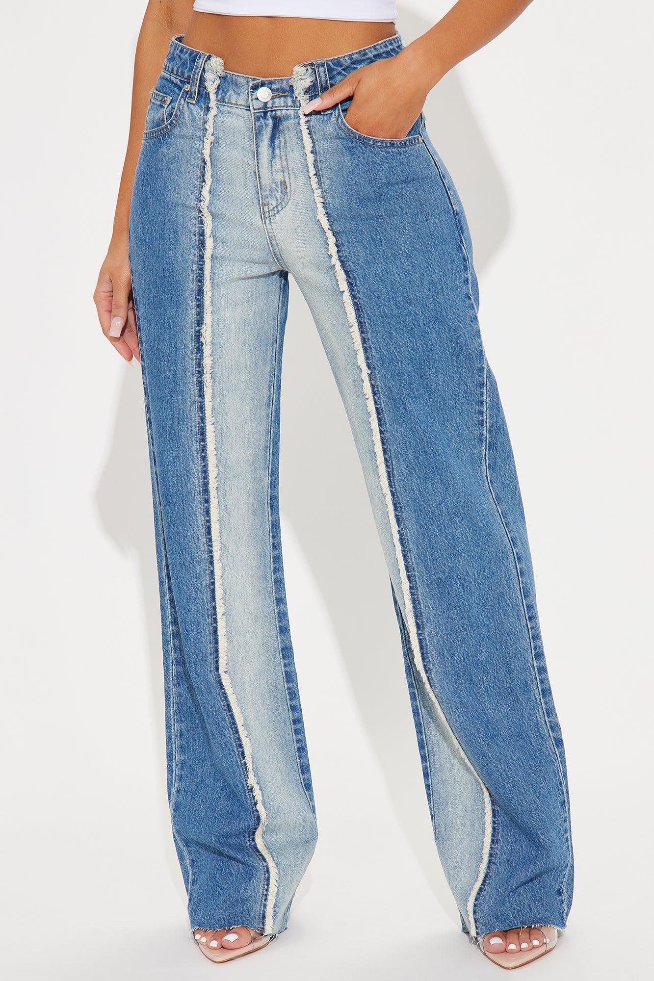 Emalia Two Tone Straight Leg Jeans - Medium Wash Product Image