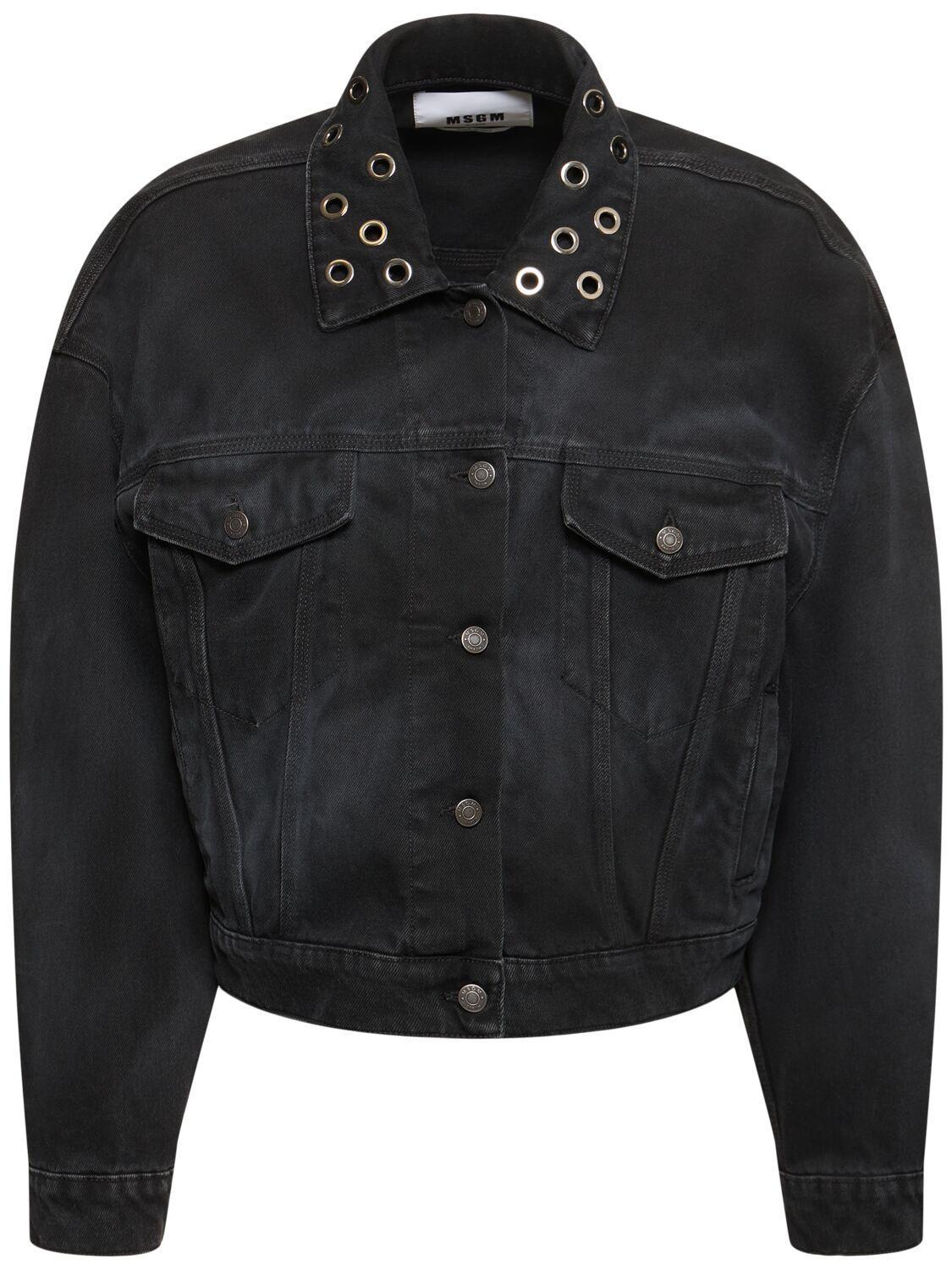 MSGM Embellished Denim Jacket In Black Product Image