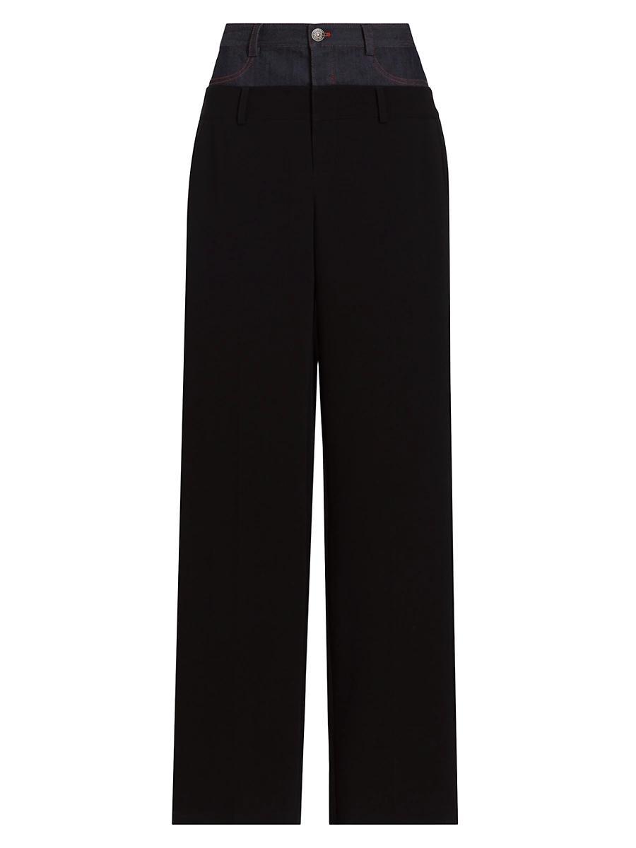 Dionne Mixed Media Straight-Leg Pants Product Image
