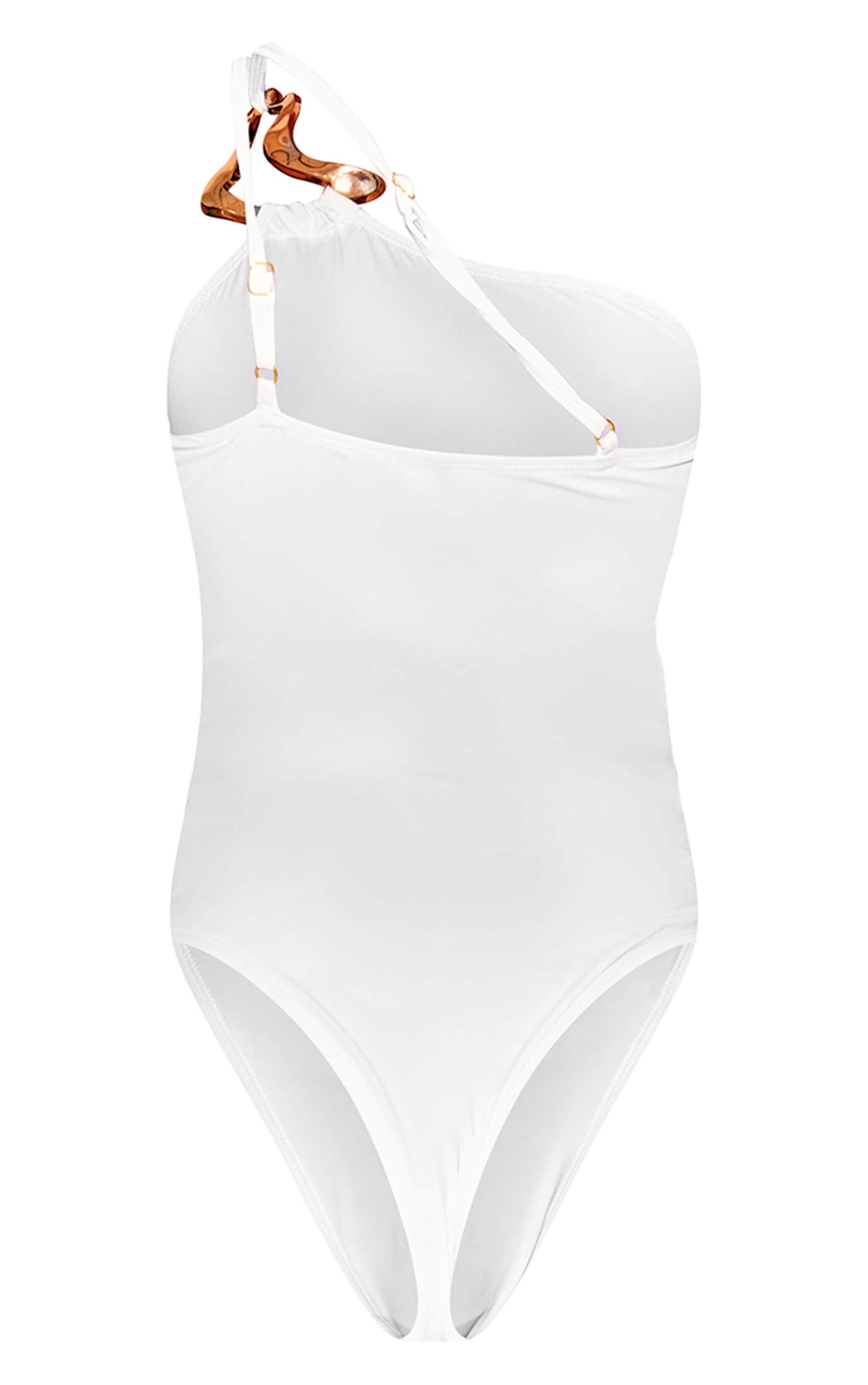 White Gold Trim Asymmetric Swimsuit Product Image