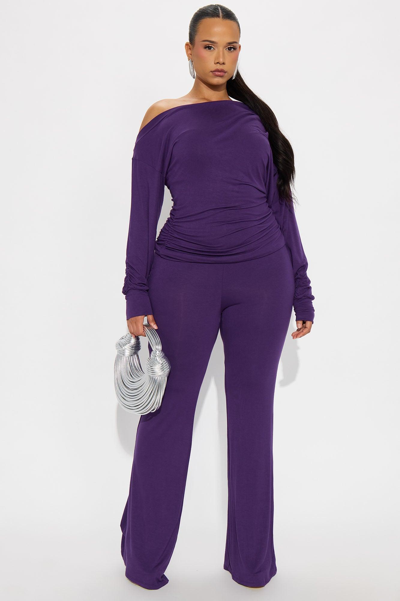 Solana Off Shoulder Pant Set - Eggplant Product Image