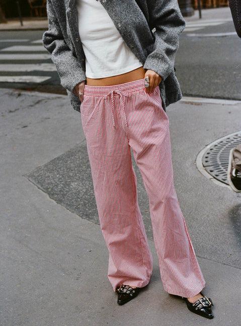 Holiday Tie Front Pants Red/White Stripe Product Image
