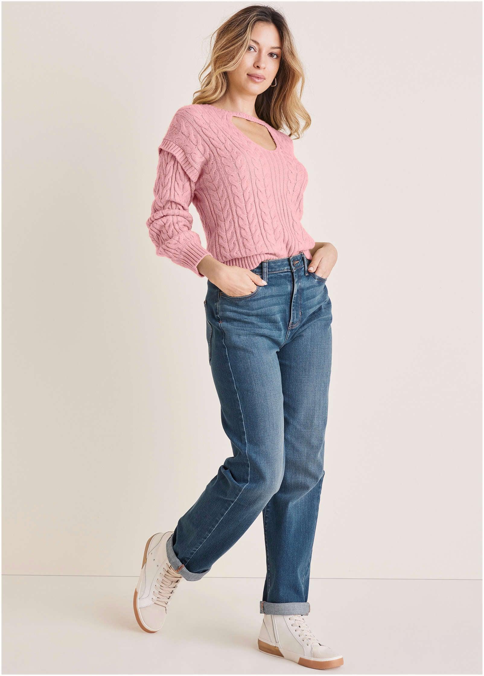 Cable Knit Cut-Out Sweater - Bleached Mauve Product Image