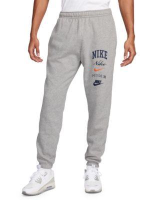Nike Mens Club Fleece Stacked Logo-Print Cuffed Pants - Dk Grey Heather Product Image