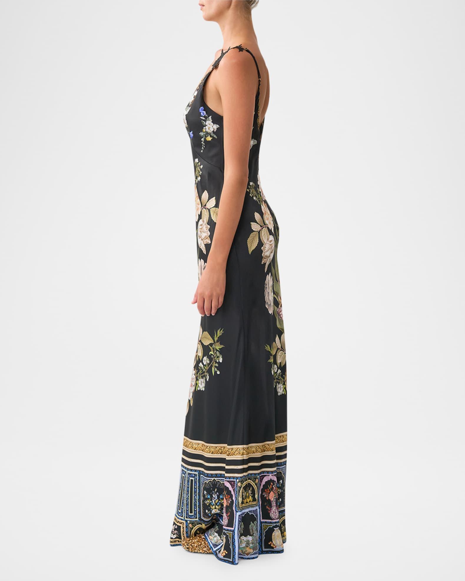 Ottoman Elegance V-Neck Maxi Bias Slip Dress Product Image