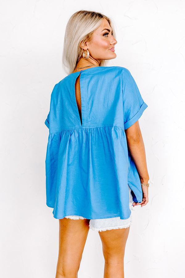 Greek Isles Linen-Blend Babydoll Top Ocean Blue Product Image