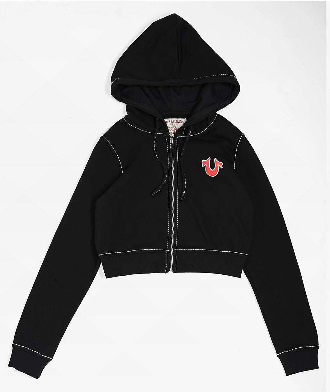 True Religion Big T Black Crop Zip Hoodie Product Image