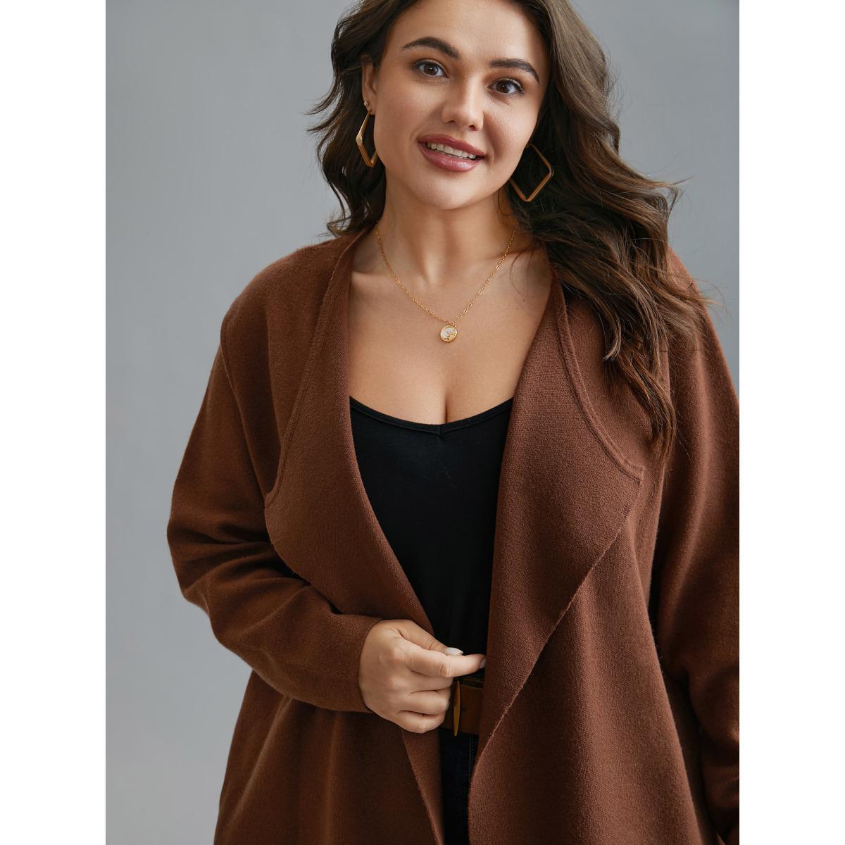 Plus Size Supersoft Essentials Side Pocket Collared Knit Cardigan Browncoffeecolor Women Casual Loose Long Sleeve Everyday Cardigans BloomChic 22-24/3X Product Image