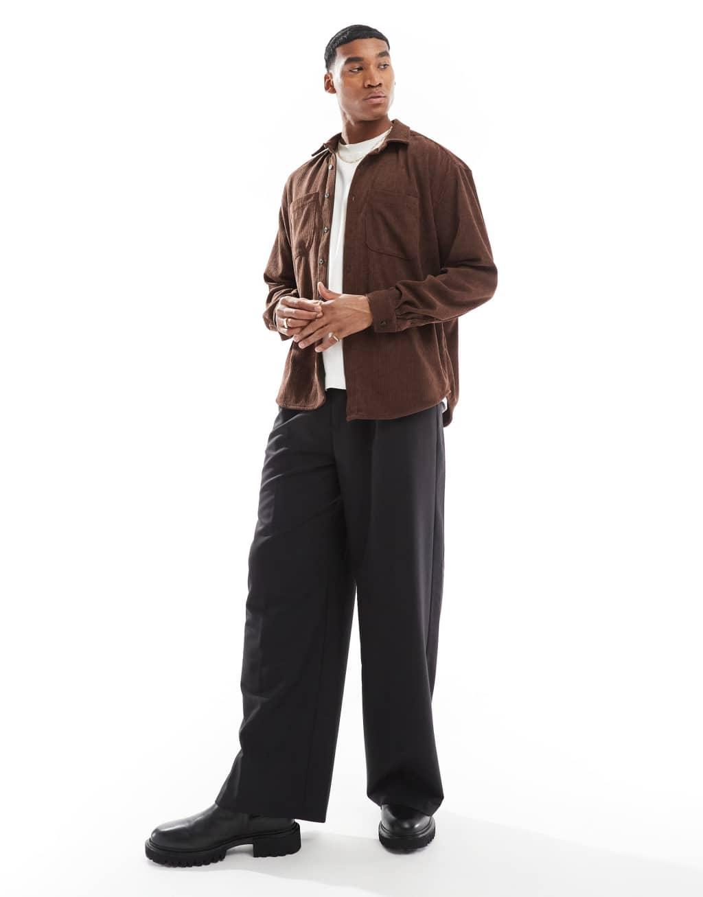 ASOS DESIGN boxy cord overshirt in brown Product Image