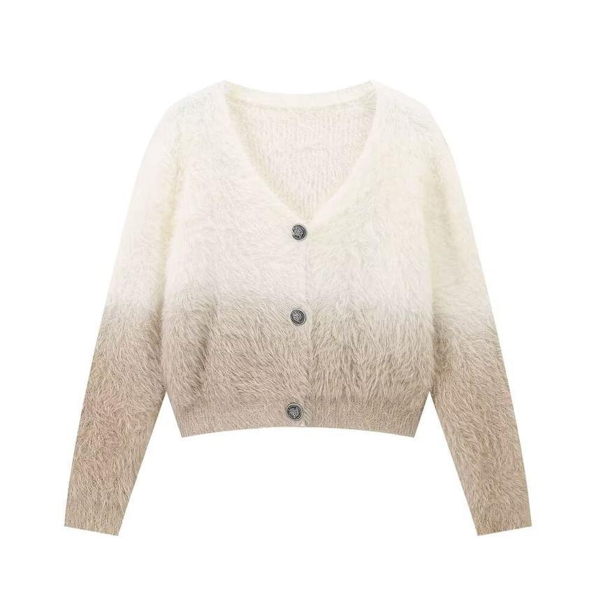 V-Neck Gradient Fluffy Cardigan Product Image