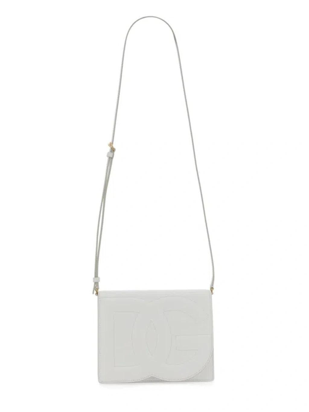 DOLCE & GABBANA White Dg Logo Leather Cross Body Bag Product Image