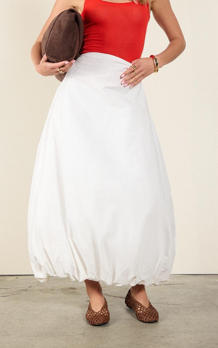 White Cotton Puffball Maxi Skirt Product Image