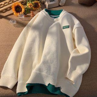 Long Sleeve Round Neck Mock Two Piece Knit Top Product Image