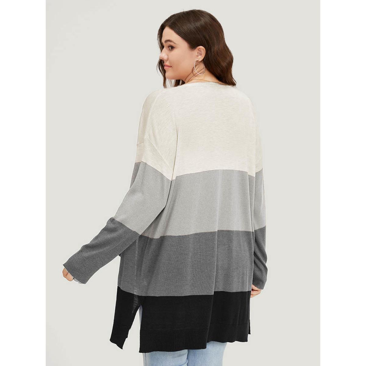 Plus Size Supersoft Essentials Colorblock Contrast Pocket Split Side Cardigan DarkGray Women Casual Loose Long Sleeve Everyday Cardigans BloomChic 12/L Product Image