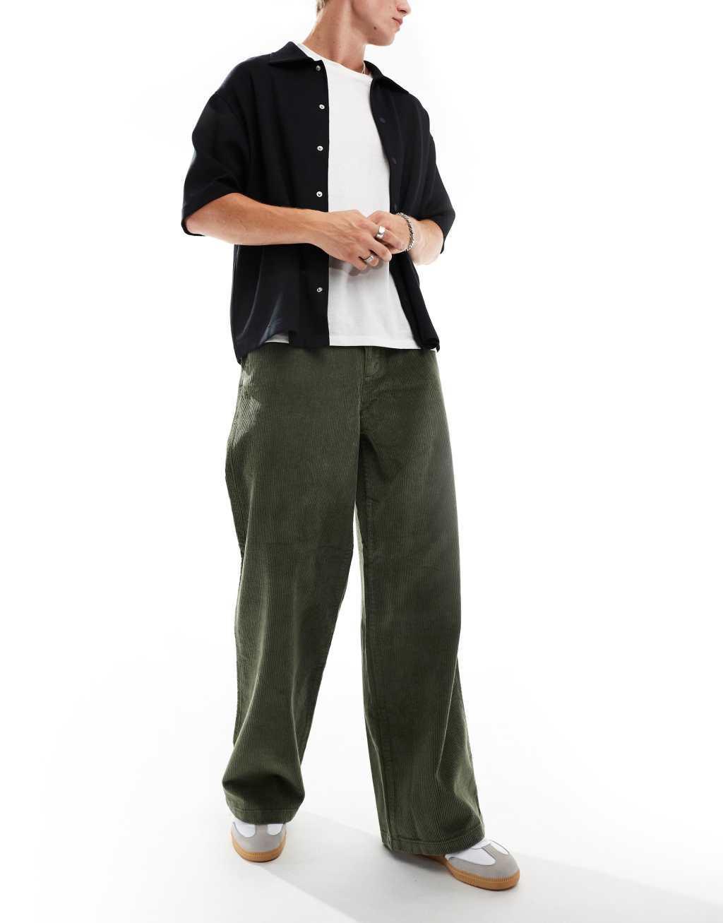 ASOS DESIGN super baggy fit corduroy pants in khaki Product Image