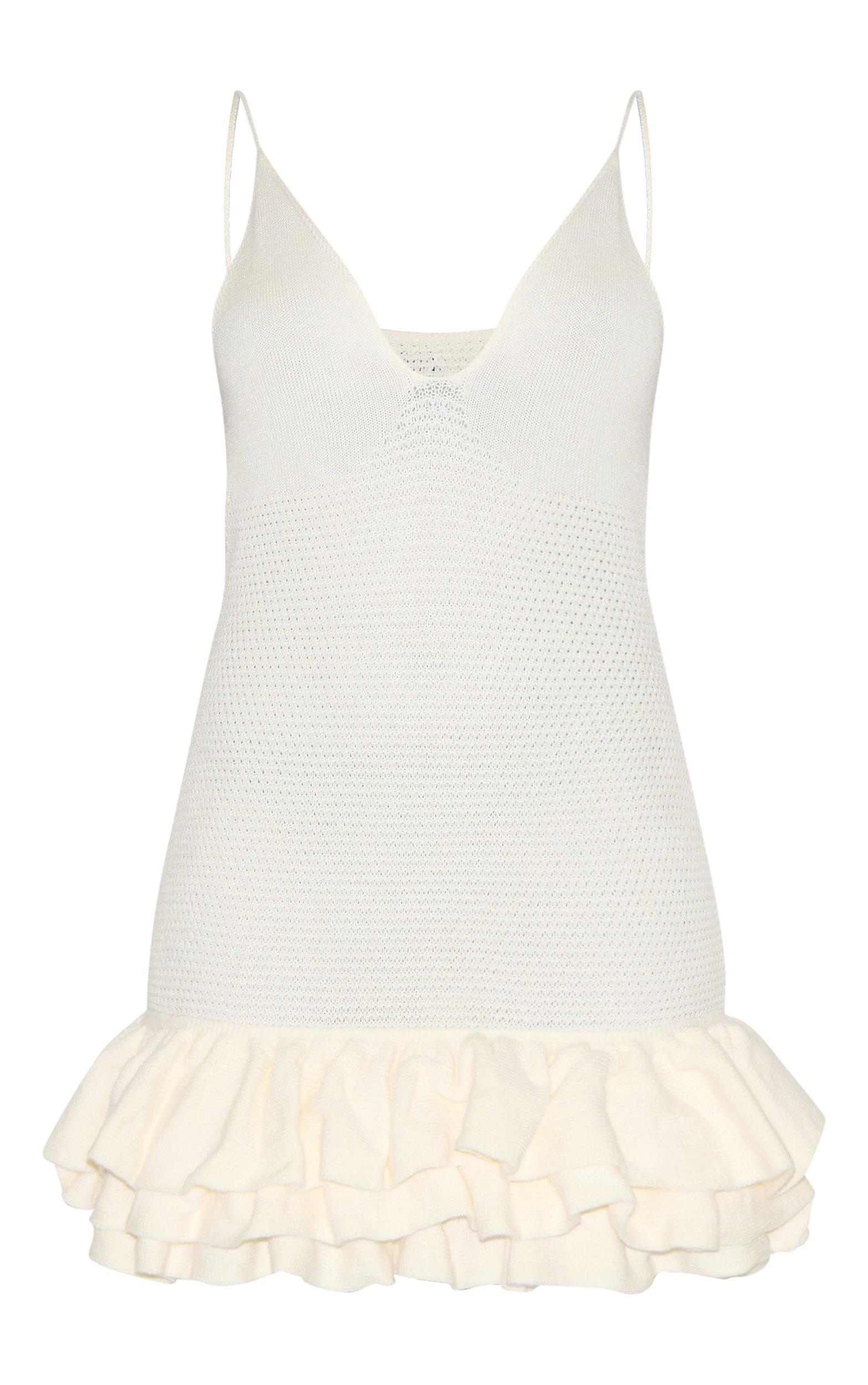 Petite Cream Knitted Frill Hem Strappy Mini Dress Product Image