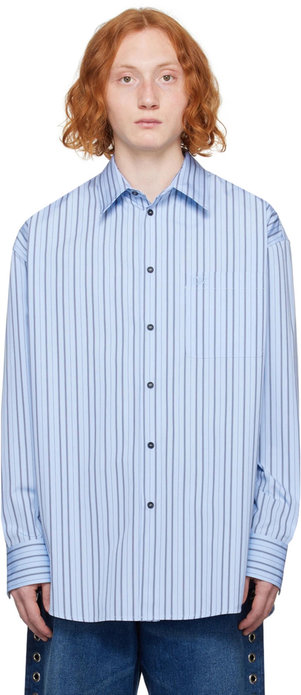 OFF-WHITE Striped Cotton Shirt In Placid Blue Product Image