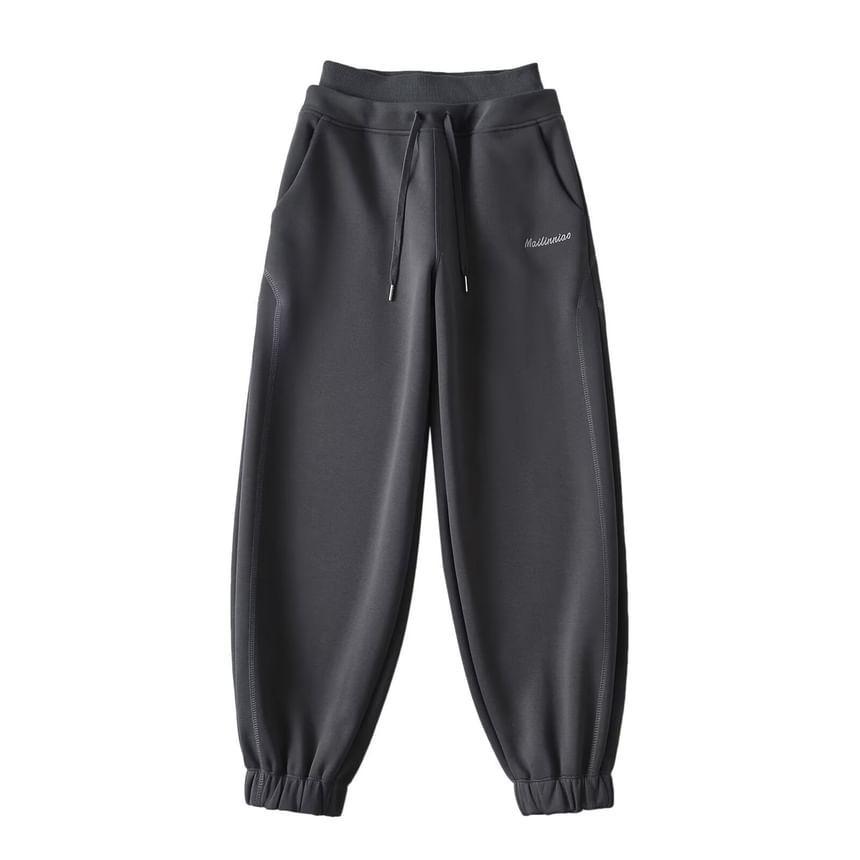 Mock Two-Piece Drawstring Waist Lettering Embroidered Harem Sweatpants Product Image