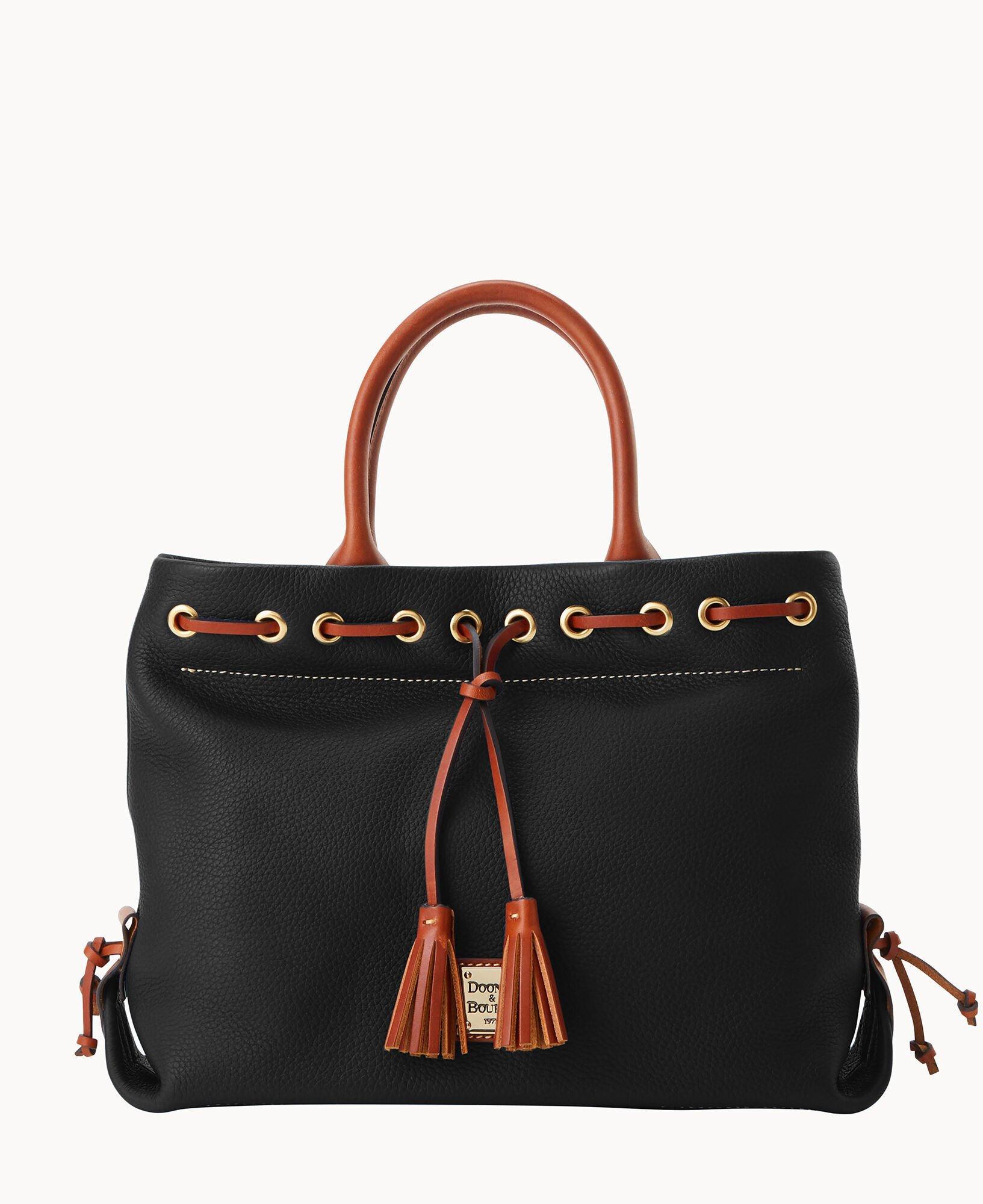 Dooney & Bourke Womens Pebble Grain Tassel Leather Tote Shopping Bag in Black Product Image