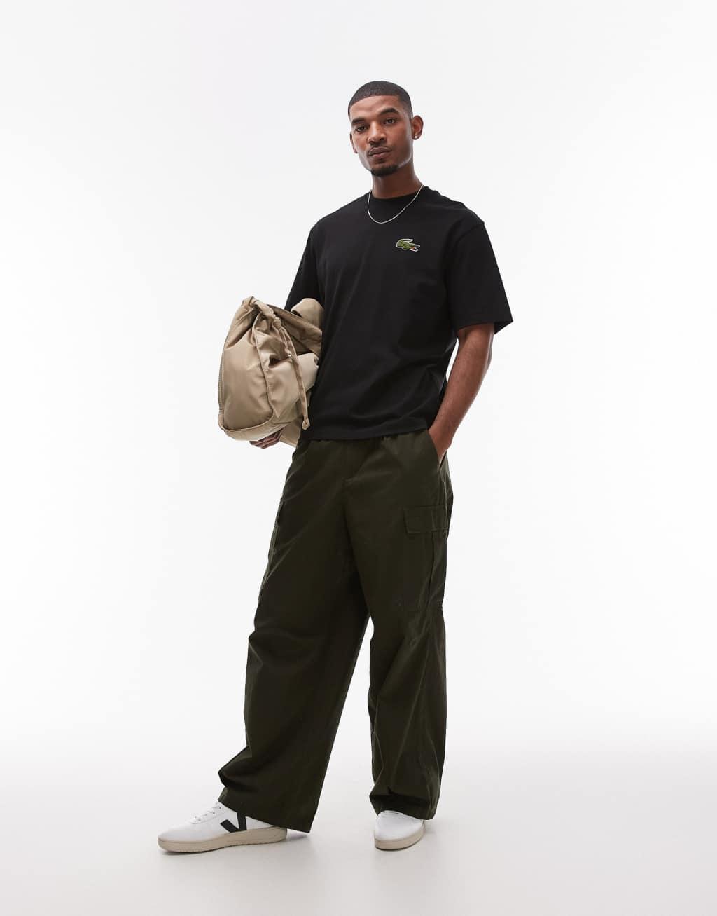 Lacoste oversized t-shirt in black with large logo embroidery Product Image