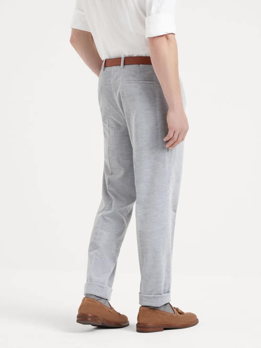 BRUNELLO CUCINELLI Mélange Corduroy Trousers In Silver Product Image