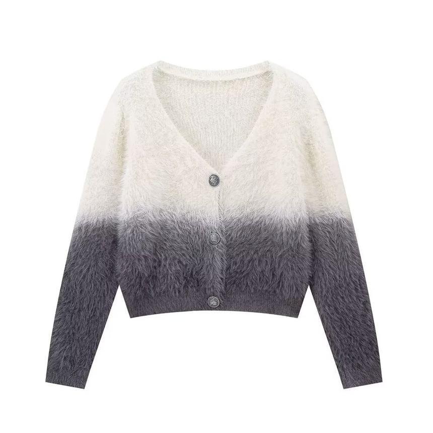V-Neck Gradient Fluffy Cardigan Product Image