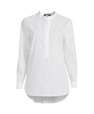 Women's Lands' End No Iron Long Sleeve Banded Collar Popover Shirt, Size: Medium, Multi Line Stripe Product Image