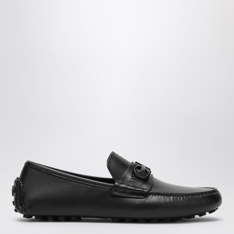 FERRAGAMO Black Leather Gancini Loafer In Multicolor Product Image