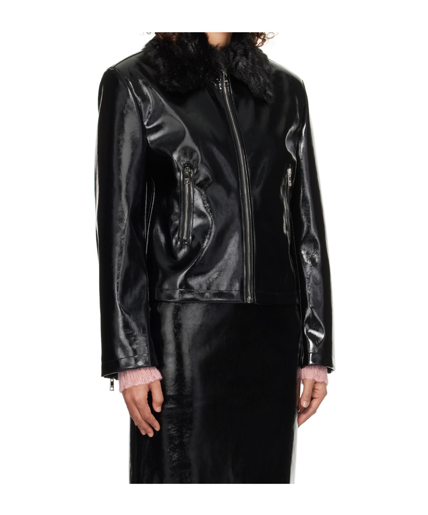 MSGM Long-sleeved Leather Jacket In Black Product Image