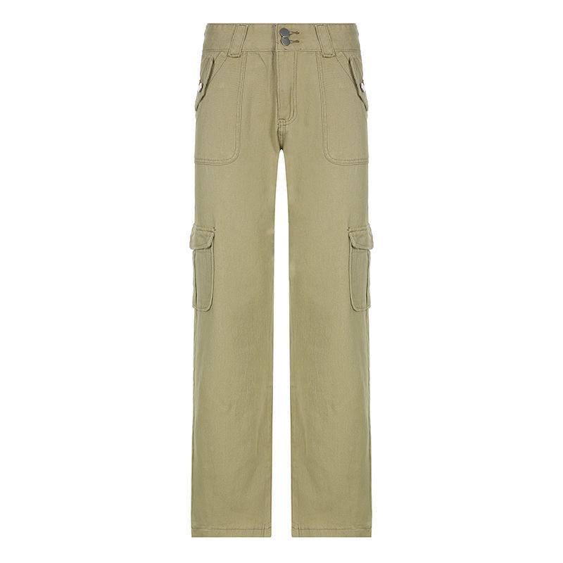 Low Waist Plain Pocket Detail Wide Leg Jeans Product Image