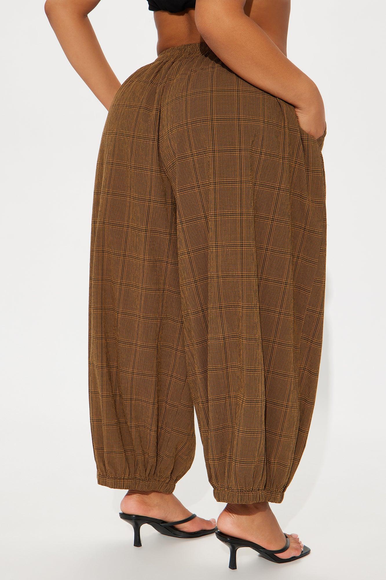 Jolene Plaid Barrel Pant - Brown Product Image