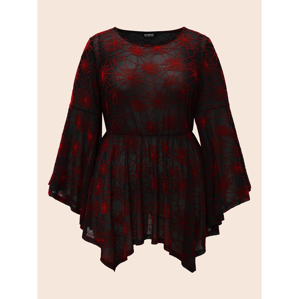 Plus Size Scarlet Elastic Mesh Webbed Wonder Blouse Women Elegant Extra Long Sleeve Round Neck Everyday Blouses BloomChic 14-16/1X Product Image