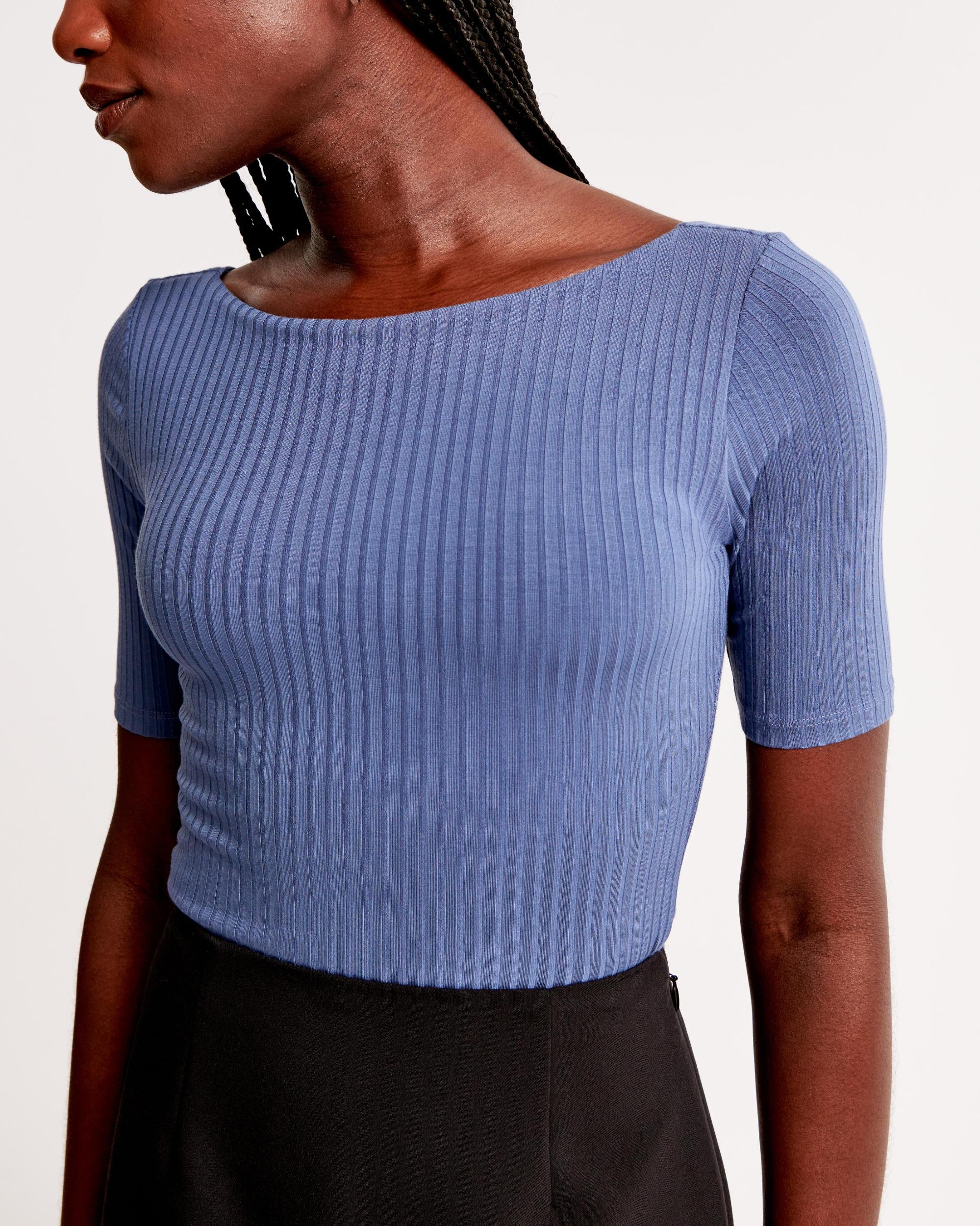 Half-Sleeve Wide Rib Boatneck Top Product Image