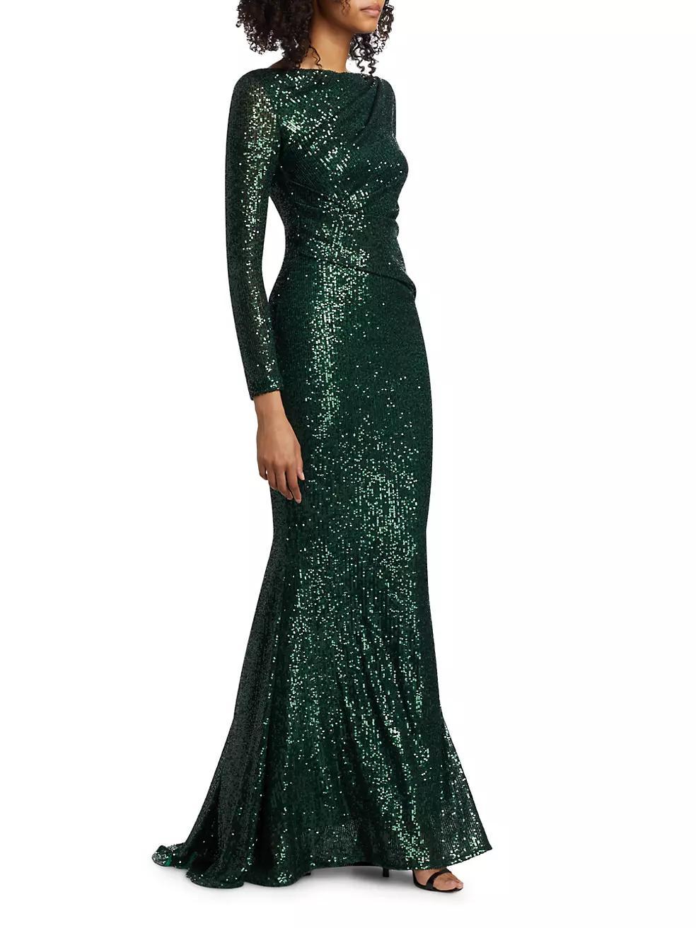 Sequined Long-Sleeve Mermaid Gown Product Image