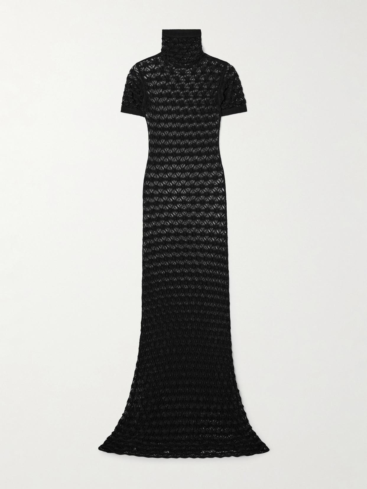 ALAÏA Open-back Stripe-knit Turtleneck Maxi Dress In Black Product Image
